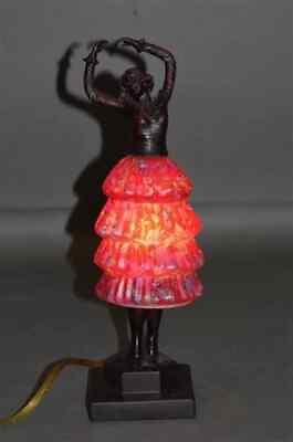 #ad ART DECO BRONZE FINISH BALLERINA STATUE LAMP WITH GLASS SKIRT SHADE 13 INCH TALL $95.00