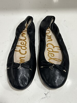 #ad Sam Edelman Women#x27;s Black Felicia Leather Ballet Flat Size 10W $19.99
