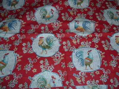 #ad Vtg Victorian Bohemian Teal Chickens on Red Floral Quilt Sew Fabric 1ydx43 #PB9 $15.99