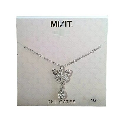 #ad MIXIT SILVER PLATED BUTTERFLY RHINESTONE PENDANT NECKLACE NWT $7.19