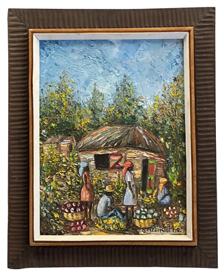 #ad OM Osmond Christophe Signed Original Haitian Folk Vintage Art Painting 16.5x20.5 $274.99