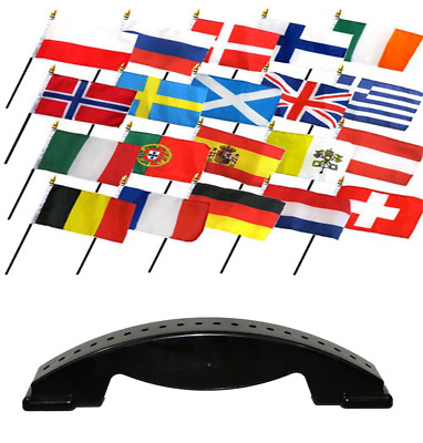 #ad 4x6 European Europe Country 20 Desk Set Table Stick Flags w 20 Hole Base Stand $49.88