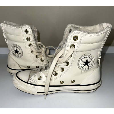 #ad Kids White Cream Converse High Top Sneaker Shoes Size 12 6Y Zipper Back $7.99