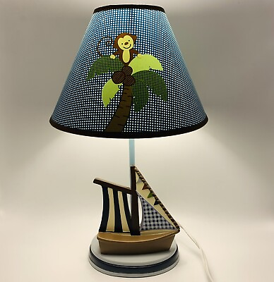 #ad NoJo Ahoy Mate Sailboat and Monkey Desk Table Lamp Newborn Toddler Room Decor $24.99