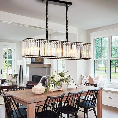 #ad 33quot; Rectangle Crystal Chandelier 6 Light Pendant Lamp Hanging Ceiling Fixtures $146.39