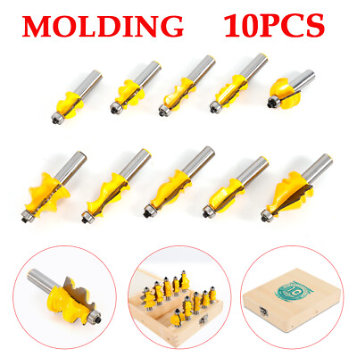#ad 10Pcs 1 2#x27;#x27; Shank Woodworking Milling Tool Architectural Molding Router Bits Set $68.40