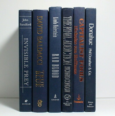 #ad Six Hardcover Books Navy Blue Spines Asst Color Covers Home Decor Bundle $45.95