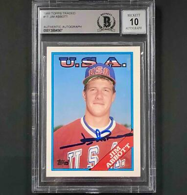 #ad Jim Abbott autograph signed 1988 Topps Traded RC USA rookie card BAS BGS 10 Auto $93.59