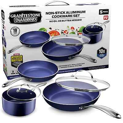 #ad Granite Stone Blue 5 Piece Cookware Set Ultra Non Stick Dishwasher Safe Oven $36.88