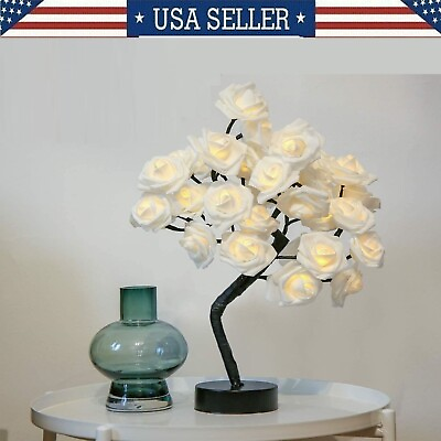 #ad Table Lamp Night Lights Home Bedroom Rose Tree Decor 24Led Desk Flower New US $24.99