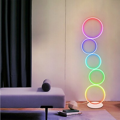 #ad Modern RGB Circular LED Floor Lamp Unique Touch Control Dimmable Light w Remote $139.59