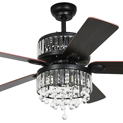 #ad 52quot; LED Luxury Crystal Ceiling Fan Light Chandelier Pendant Lamp Remote 3 Speed $108.89