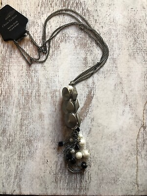 #ad Rustic Gold Tone Beaded Cluster with Faux Pearl and Chain Necklace 604 $8.00