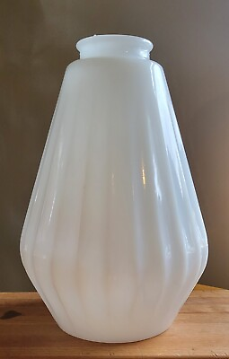 #ad MCM White Milk Glass Shade Ribbed Pendant Shade 8.5quot; Tall 2 3 8” Fitter Opening $24.50