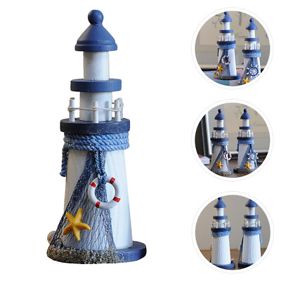 #ad Wooden Lighthouse Rustic Beach Decor Nautical Lighthouse Ornament Decoration $10.06