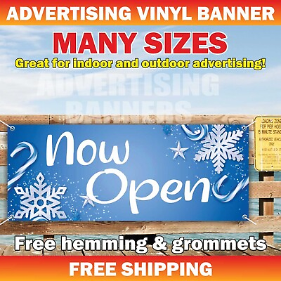 #ad Now Open Advertising Banner Vinyl Mesh Sign Merry Christmas Xmas New Store $219.95