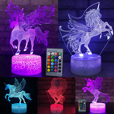 #ad 3D LED Night Light Unicorn series LED Table Desk Lamp Kids Xmas Gift decoration $20.61