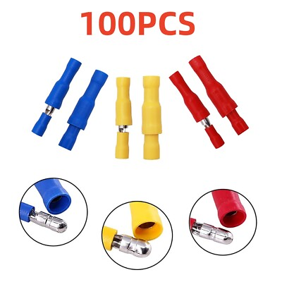 #ad 100PCS Insulated Bullet Crimp Wire Male Female Connectors Splice Terminals Kit $4.89