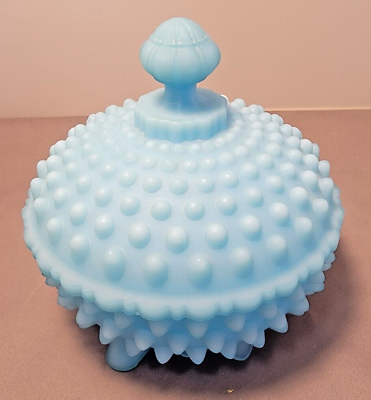 #ad Fenton Hobnail Blue Satin Covered Candy Dish $79.00