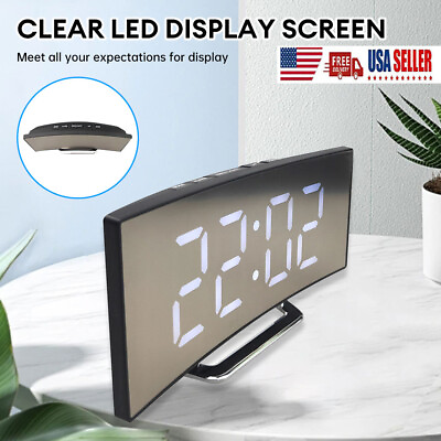 #ad Digital LED Desk Alarm Clock Mirror USB Table Snooze Temperature Display Clocks $15.76