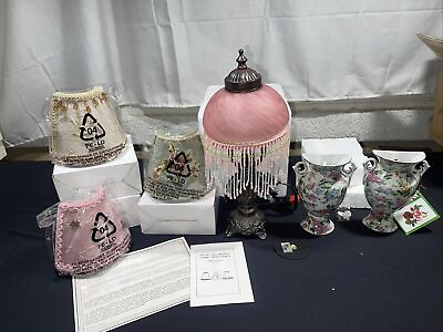 #ad Vintage VICTORIAN Mini Desk Lamp 3 Nite lires And Wall Podlet Vases $174.99