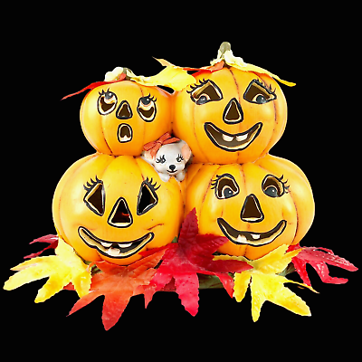 #ad Halloween Ceramic Pumpkin Night Light Jack O Lantern Lamp Mouse Fall Autumn Vtg $39.99