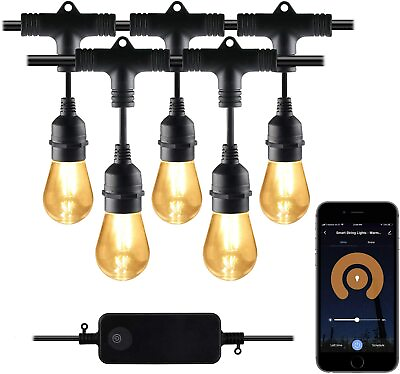 #ad Outdoor Dimmable Patio Light LED Lights Smart String Light 48ft 15 Round Bulb $40.99
