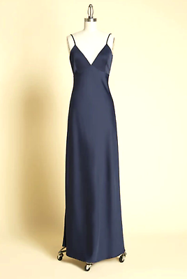 #ad ModCloth Sz 6 Embrace Elegance Satin Navy Blue Cowl Back Maxi Dress NWT $30.00