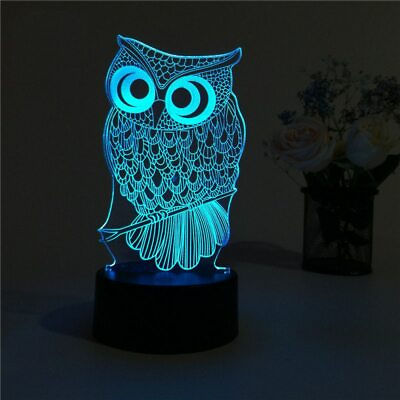 #ad USB Creative Owl 3D Night Light Lighting LED Table Desk Lamp Discoloration gift $21.87