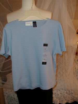 #ad NEW by LIZ CLAIBORNE BABY BLUE SCOOP NECK SHORT SLEEVE TOP SHIRT SIZE SMALL $22.99