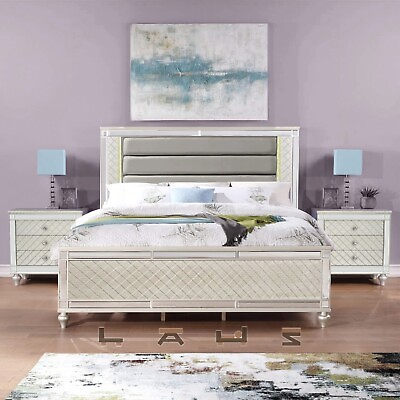 #ad NEW Gold Champagne LED Light Queen King Modern Bedroom Set amp; Optional Nightstand $879.99