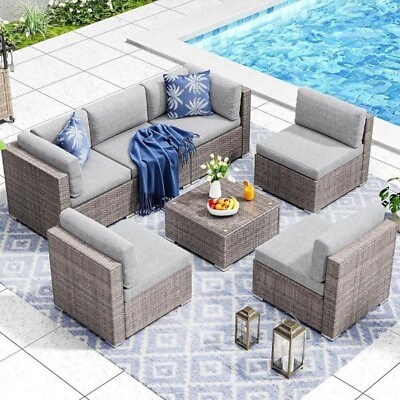 #ad 7PC Outdoor Patio Furniture Set Sectional Sofa PE Rattan Wicker Conversation Set $135.99