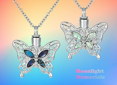 #ad New Butterfly Hearts Crystal Cremation Urn Ashes Memorial Necklace $12.95
