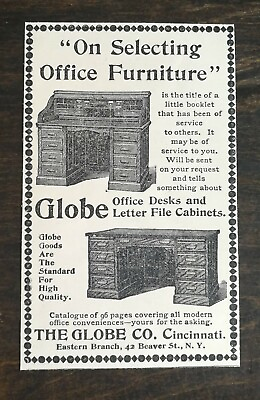 #ad Vintage 1895 Globe Business Furniture Desk The Globe Company Original Ad 1021 $6.99