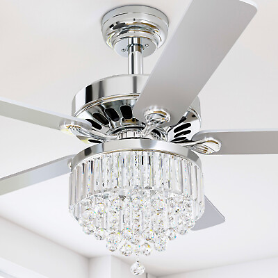 #ad Modern Crystal Ceiling Fan Light w Remote Control 3 speed Chandelier Lamp 52quot; $108.99