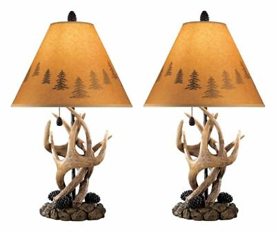 #ad Antler Lamps Deer Hunting Cabin Rustic Set of 2 Lights Bedside Reading Lighting $184.97
