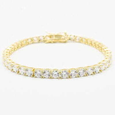 #ad 4mm Round Cut CZ Tennis Bracelet Real 14K Yellow Gold Plated Sterling Silver 925 $65.99