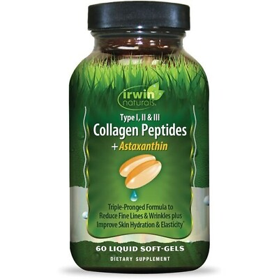 #ad Irwin Naturals Type I Ii amp; Iii Collagen Peptides Astaxanthin 60 gels Exp 4 25 $18.99