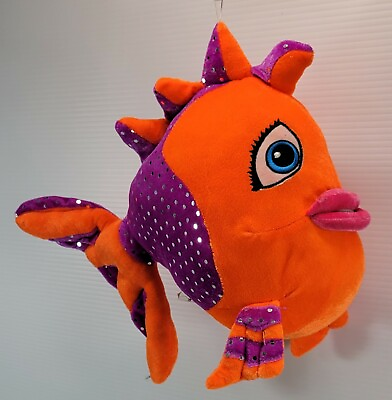#ad Peek A Boo Toys Sparkly Stuffed Animal Fish Purple Orange Mirror Spots 11quot; Long $5.99