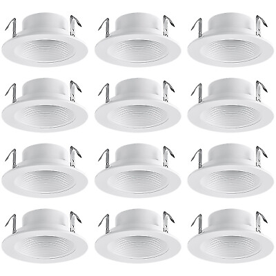 #ad 12 PACK TORCHSTAR 4 inch Recessed Can Light Trim with White Metal Step Baffle $64.99
