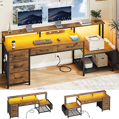 #ad 67quot; Office Desk with 5 Drawers Computer Desk with LED Lights amp; Power Outlet $175.97
