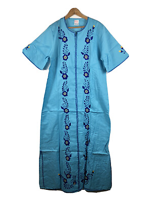#ad Embroidered Dress Size Large Womens Aqua Blue Boho Mexican Festival Boho Vintage $29.99
