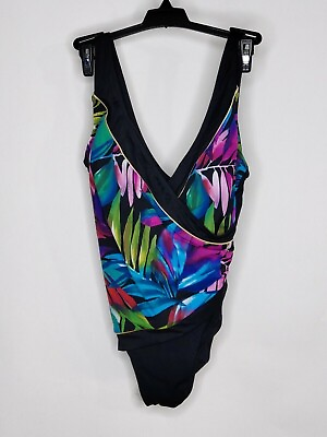 #ad NWT St Johns Bay Swim Suit Color Pink Leaves Wrapped Front High Cut Wide Straps $21.21