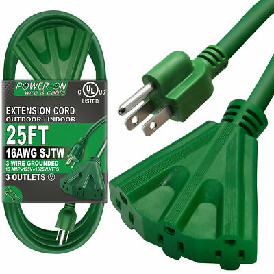 #ad 25 50 Feet Extension Cord 3 Outlet Power Heavy Duty Outdoor Use UL Listed $21.99