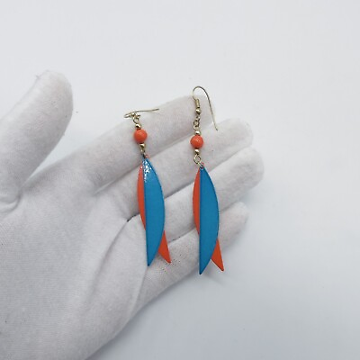 #ad Funky Dangle Earrings 3.5quot; Blue Orange Lightweight Metal Retro Style Earrings $7.19