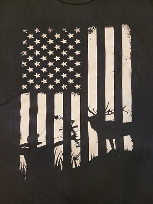 #ad Bow Hunting American Flag Elk Men#x27;s Black T Shirt Size Large Anvil By Glidan $12.95