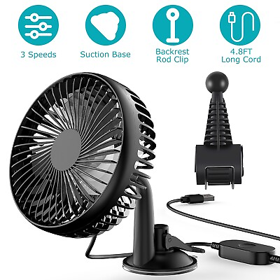 #ad Car Cooling Fan Portable USB Vehicle Suction Cup Rotatable Auto Cooler Clip Fan $14.65