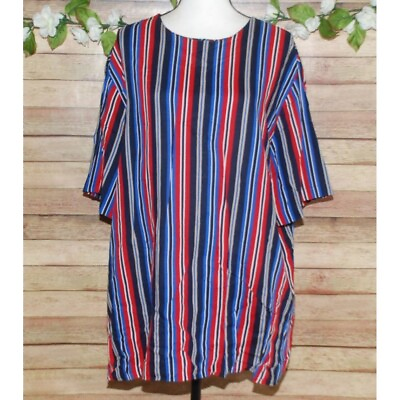#ad Vintage Fitting Image Colorful Striped Blouse Top Size 24W Short Sleeve Tunic $14.99