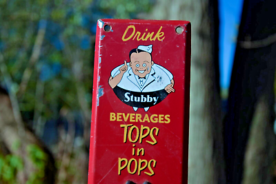 #ad RARE 1950s DRINK STUBBY BEVERAGES METAL BAKELITE DOOR PULL SIGN GENERAL STORE $297.00
