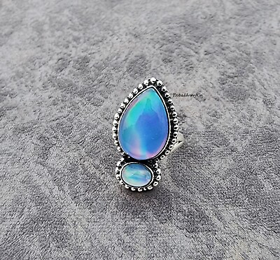 #ad 925 Starling Silver Ring Aurora Opal Gemstone Ring Handmade Ring Minimalist $18.39